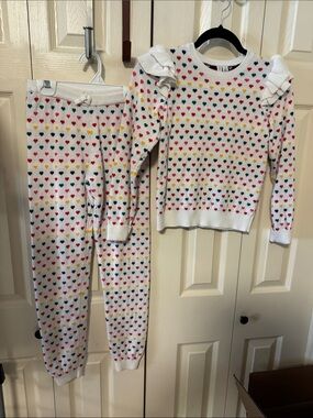 Kids White Heart-Print Set with Ruffle Shoulders Janie and Jack